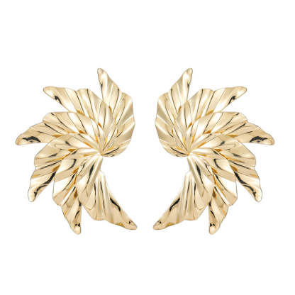 Exaggerated Spiral Gold-plated Leaf Geometric Metal Earrings-consonak
