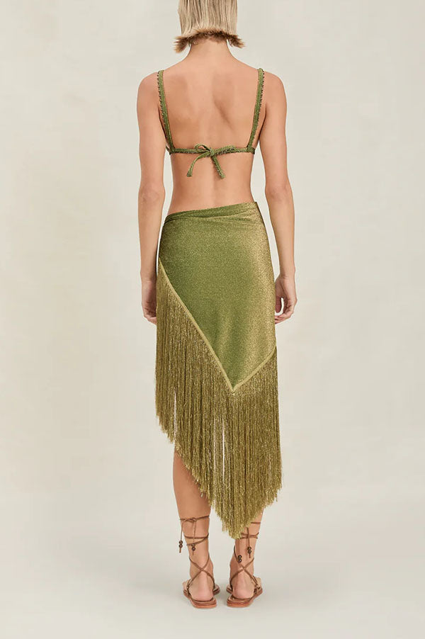 Metallic Tassel Scarf: Perfect for A Luxurious Halter Top or A Belted Skirt-Consonak