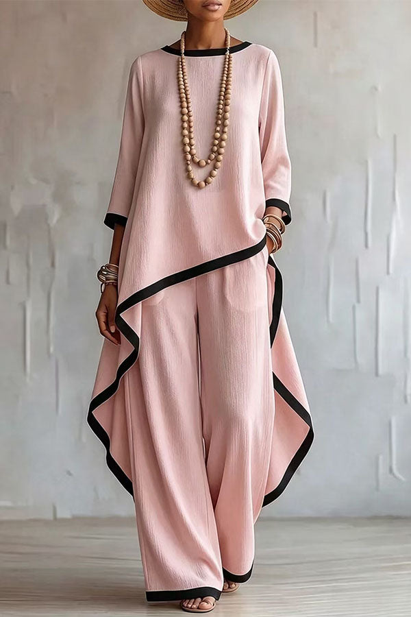 Minimalist Asymmetric Tunic & Wide-Leg Trouser Set-Consonak