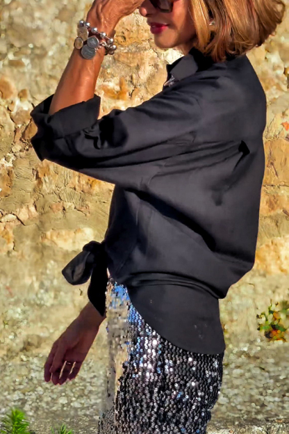 Reality Calling Linen Blend Solid Button Long Sleeve Loose Blouse-consonak