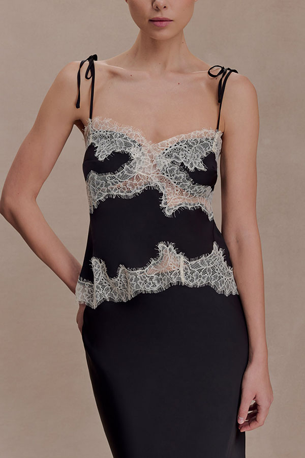 Nina Satin Lace Detail Thin Tie Up Straps Loose Tank-consonak