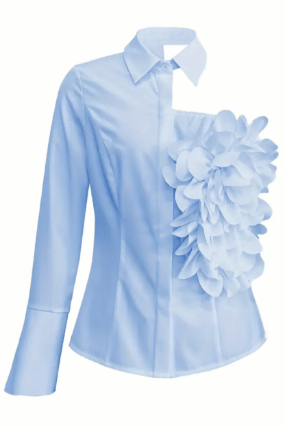 Stylish Three-dimensional Floral Collared Single-sleeve Casual Shirt