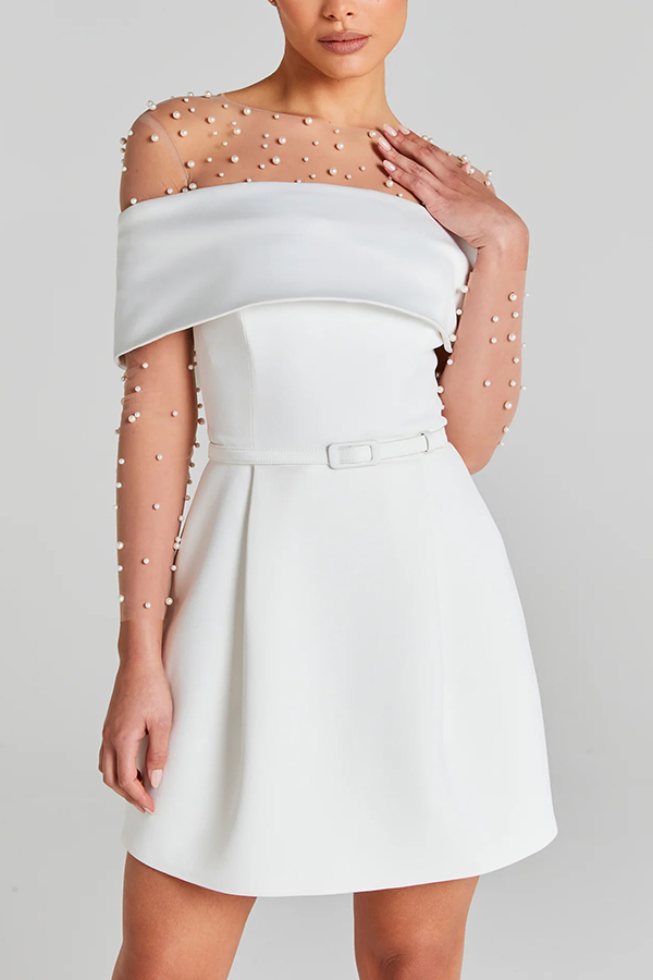 Romantic Mesh Pearl Embellished Long Sleeve Stretch Bodysuit | Consonak