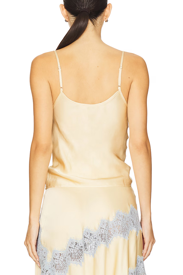 Wine Tasting Contrast Color Satin Lace Trim V-Neck Slip Tank | Consonak