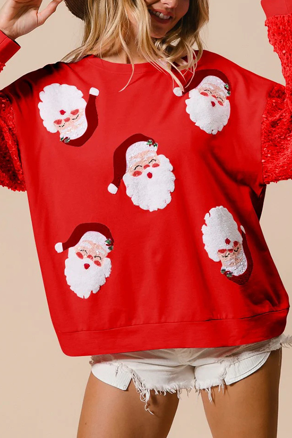 Christmas Casual Loose Round Neck Sequined Sleeve Sweatshirt | Consonak
