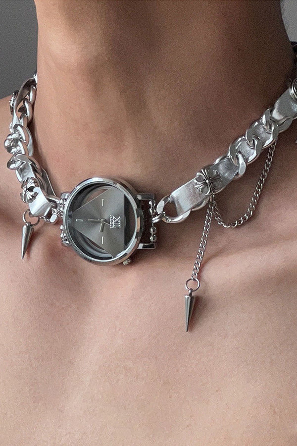 Fashionable Time Dial Metal Necklace-consonak