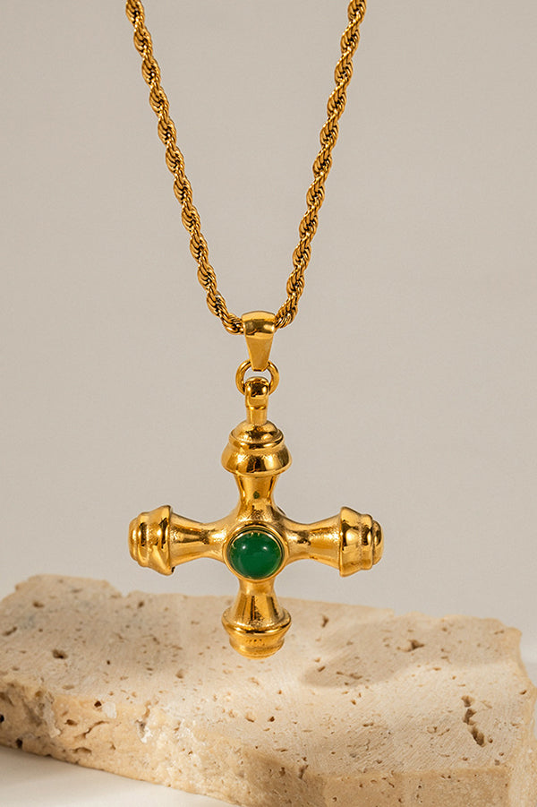 Stainless Steel Tiger Eye Cross Pendant Necklace-consonak