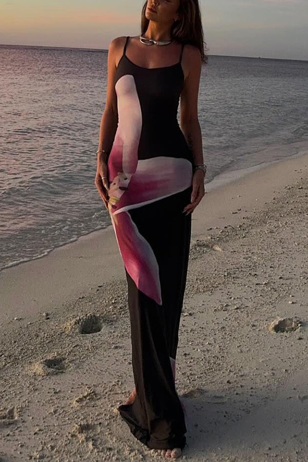 Romantic Beginnings Lily Floral Slip Stretch Vacation Maxi Dress-consonak