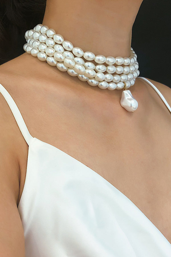 Stylish Geometric Pearl Beaded Multi-Layer Necklace | Consonak