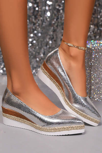 Fashionable Shiny Pointed Toe Thick-soled Casual Shoes-consonak