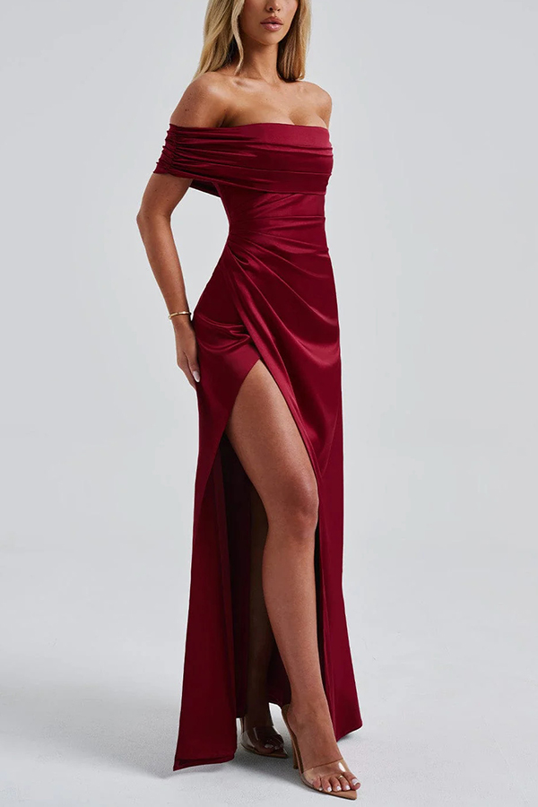 Sexy Off-shoulder Fitted High Slit Elegant Maxi Dress-consonak