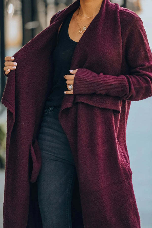 Fireside Pocketed Oversized Drape Neckline Knit Cardigan-consonak