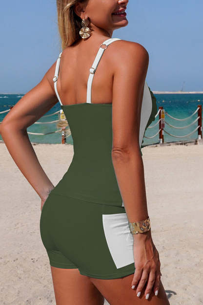Stylish Color-blocked Square Neck Pocket Stretch Two-piece Swimsuit-consonak