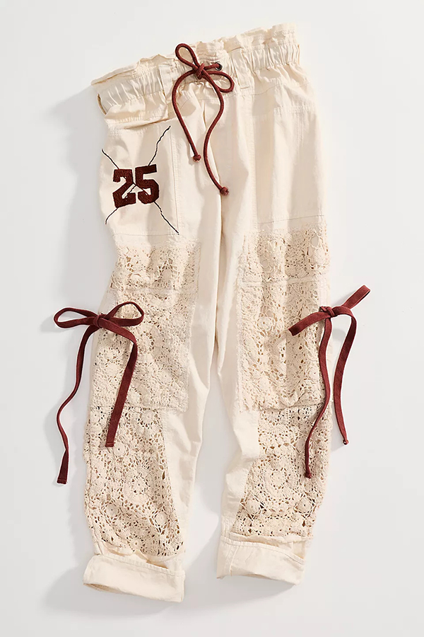 Rockaway Crochet Panels Bow Detail Elastic Waist Pocket Pull-On Craft Pants