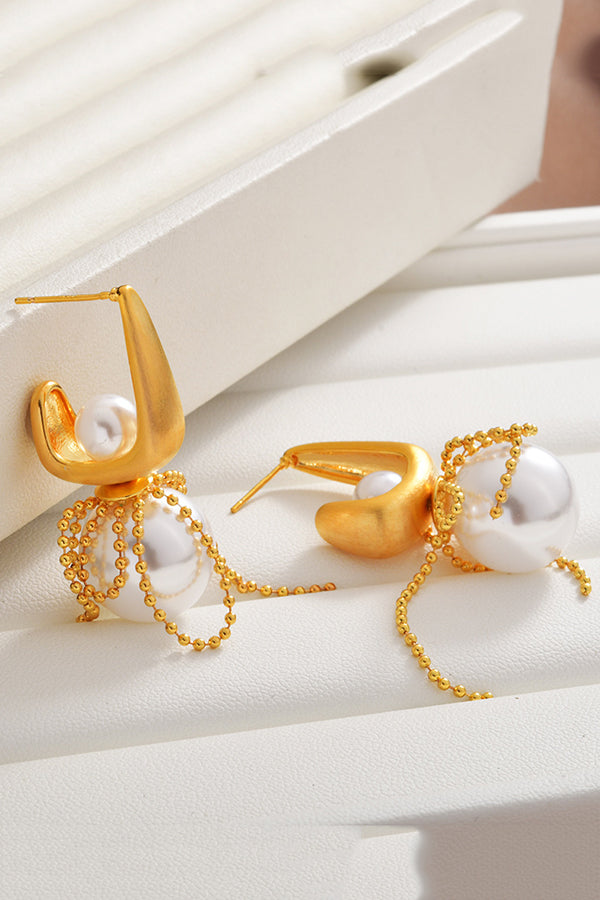 Elegant Pearl Bow Tassel Pearl Earrings-consonak