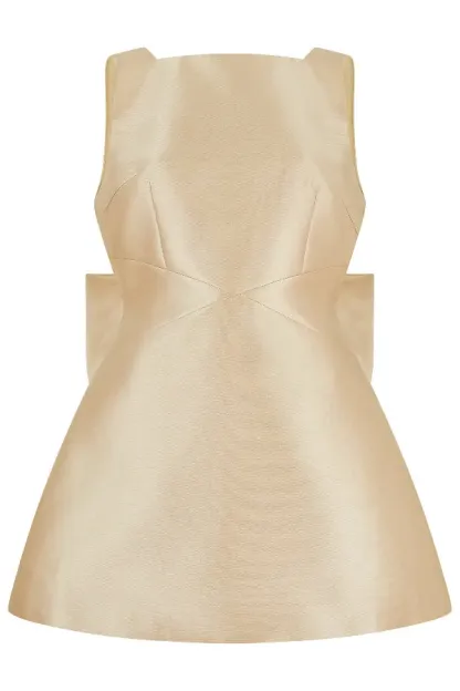 Mini waist cinching sexy satin oversized bow detail square neck mini dress-consonak
