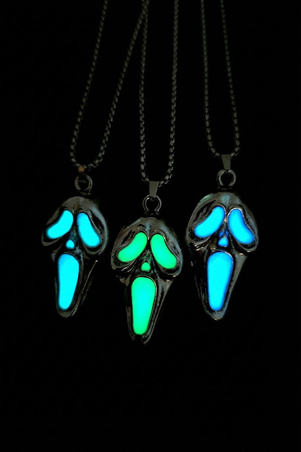 Alloy Glow-in-the-Dark Skull Pendant Necklace-Consonak