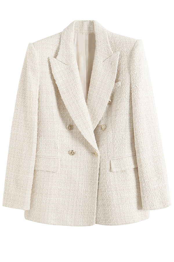 Arlo Tweed Textured Fabric Metal Buckle Pocket Lapel Relaxed Blazer-consonak