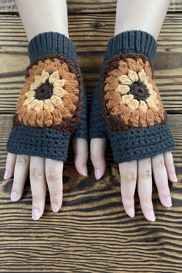 Knitted Sunflower Warm Half Finger Wool Gloves-consonak
