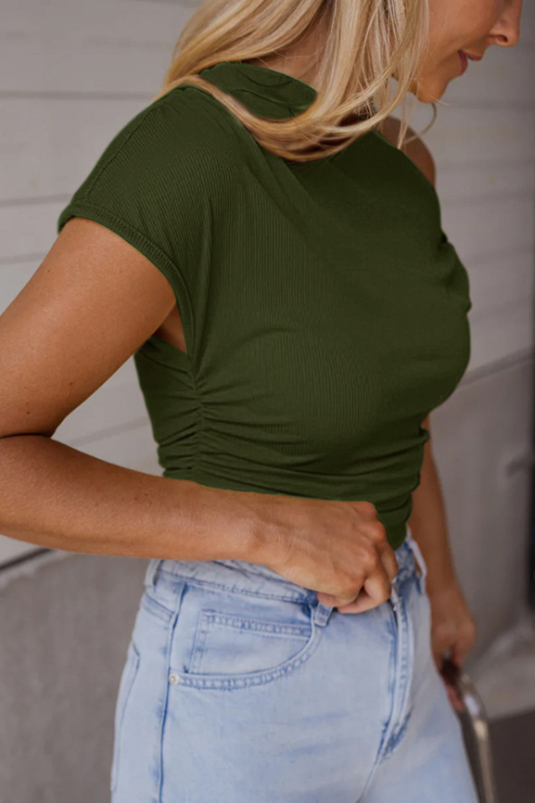 Solid Color Metal Decoration Short-sleeved Casual T-shirt-consonak