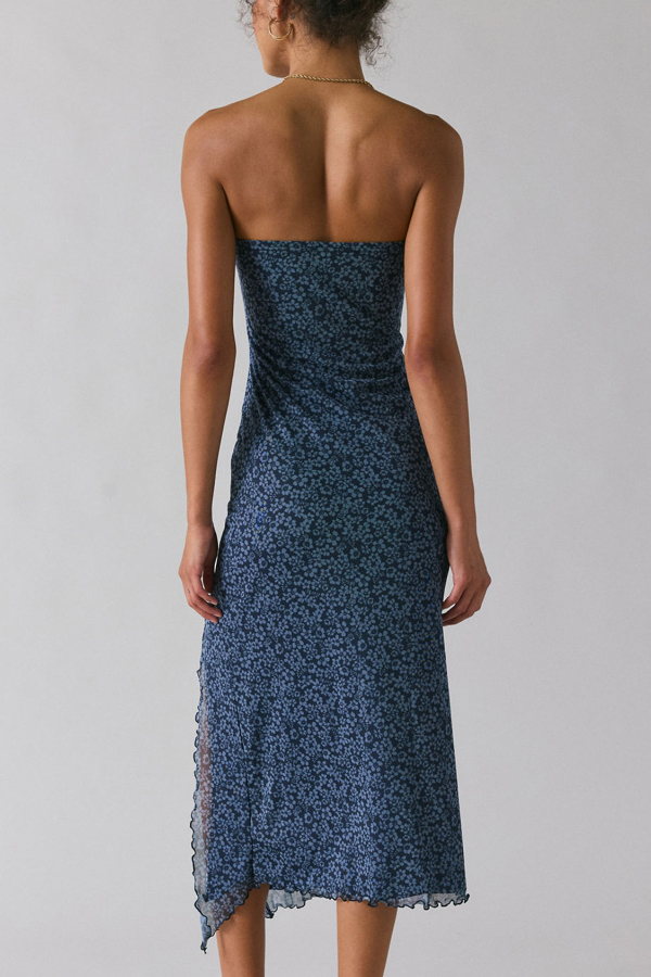 Mesh Tie-dye Slit Strapless Maxi Dress | Consonak