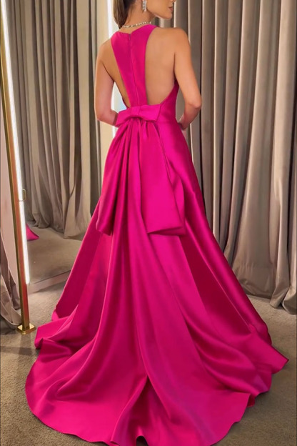 Modern Charm Satin Back Bow Detail Pocketed Porm Maxi Dress-consonak