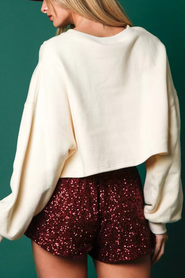 Christmas Sequined Casual Cropped Sweatshirt-consonak
