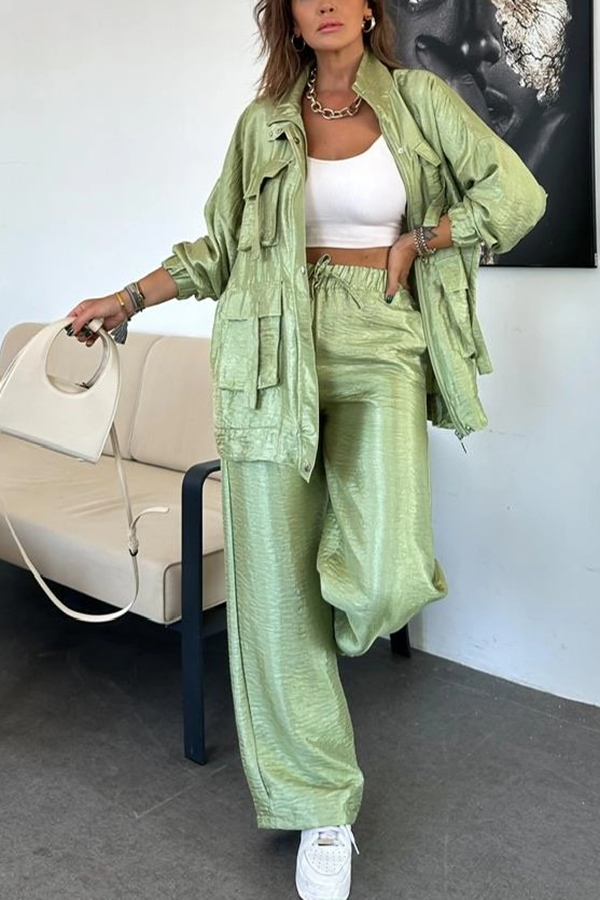 Easy on Me Metallic Fabric Elastic Waist Pocketed Wide Leg Pants | Consonak