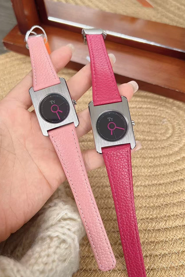 Square Steel Case Dopamine Color Matching Leather Strap Watch-consonak
