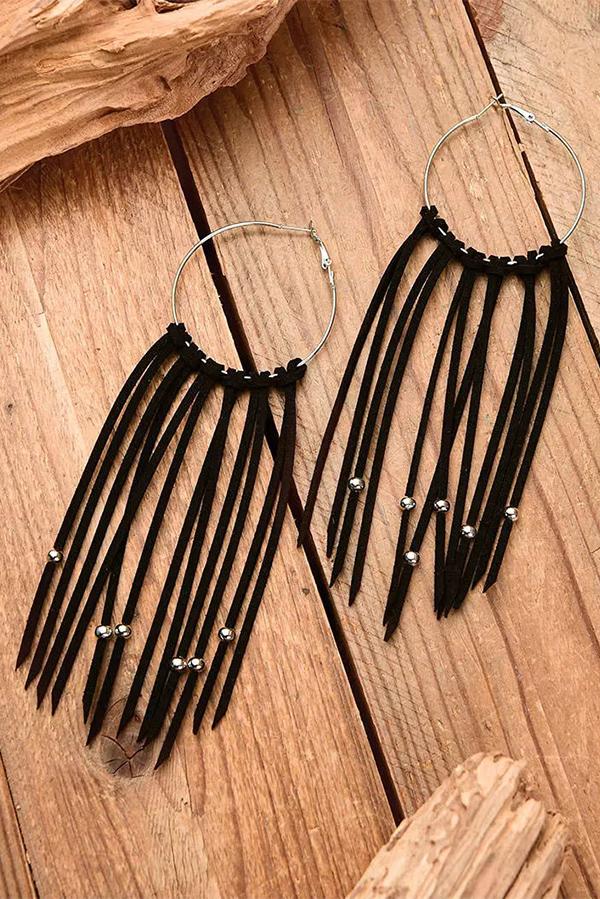 Hand-woven tasseled leather bohemian earrings-consonak