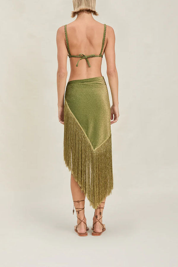Metallic Tassel Scarf: Perfect for A Luxurious Halter Top or A Belted Skirt-Consonak