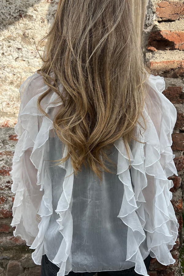 Solid Color Chiffon Ruffled V-neck Patchwork Top-consonak