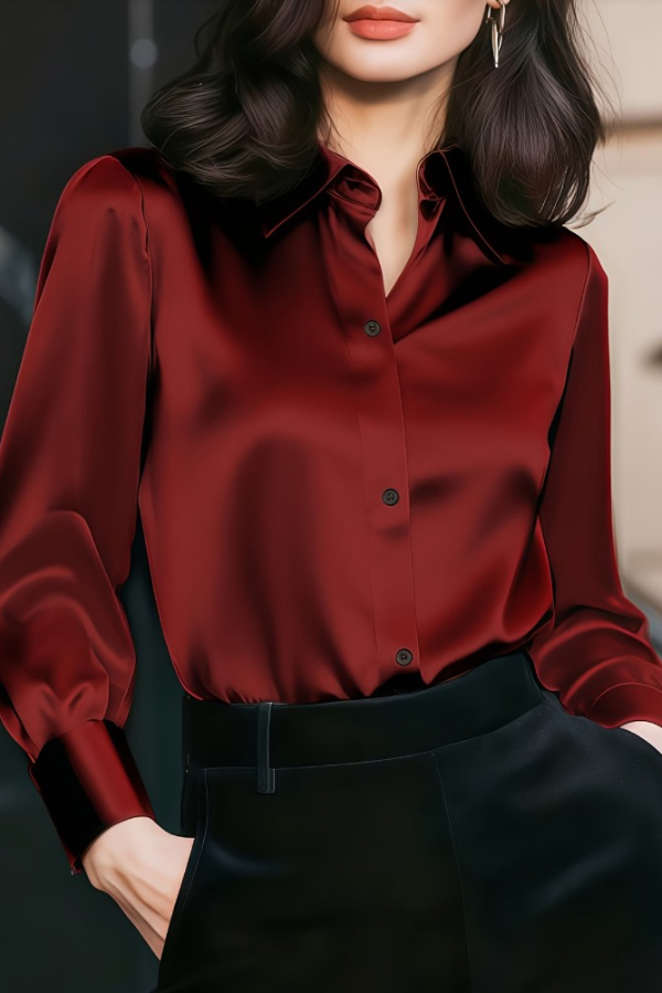 Solid Color Collared Long-sleeved Casual Button-down Shirt-consonak