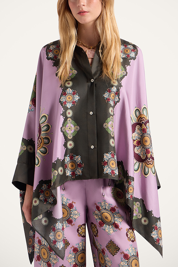 Satin Unique Print Loose Batwing Sleeve Top and Elastic Waist Pocket Casual Wide-leg Pants Set-consonak