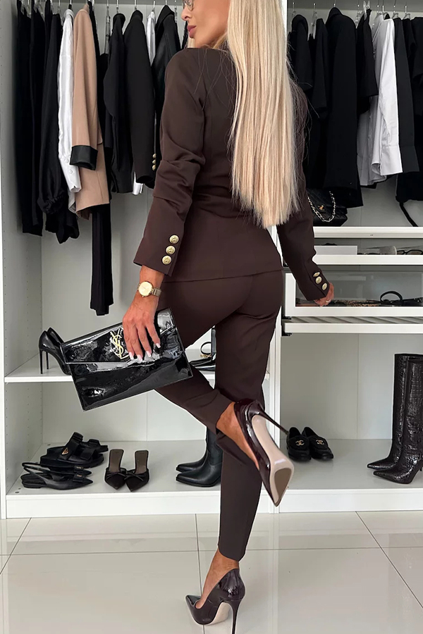 Feeling of Confidence Metal Button Long Sleeve Lapel Blazer-consonak