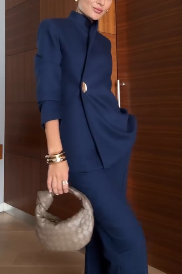 Exquisite and Fashionable Stand Lapel Neck Metal Button Long Sleeve Blazer-consonak