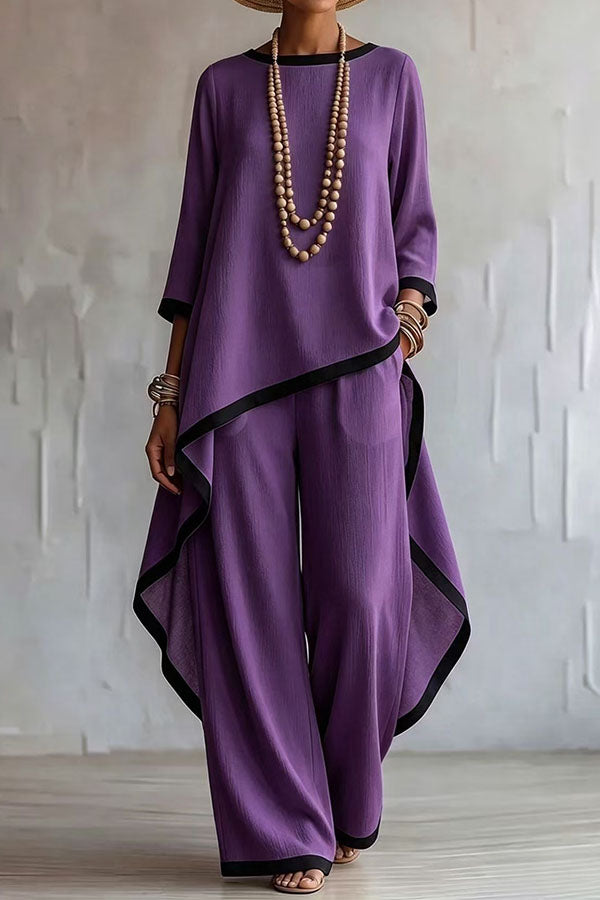 Minimalist Asymmetric Tunic & Wide-Leg Trouser Set-Consonak