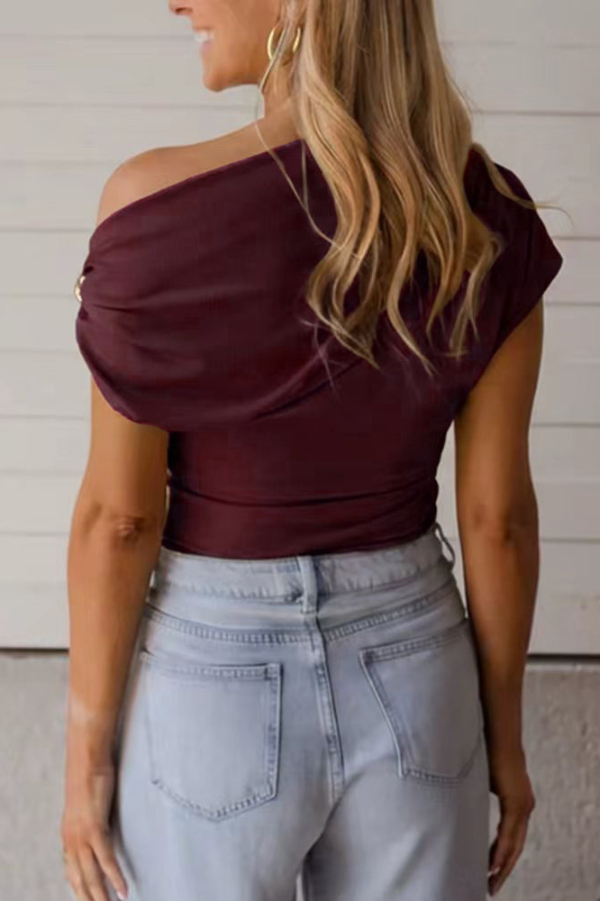 Solid Color Metal Decoration Short-sleeved Casual T-shirt-consonak