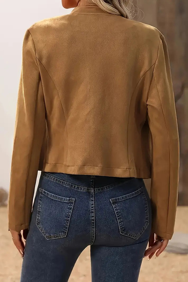 Vintage Solid Double Breasted Embellished Jacket-consonak