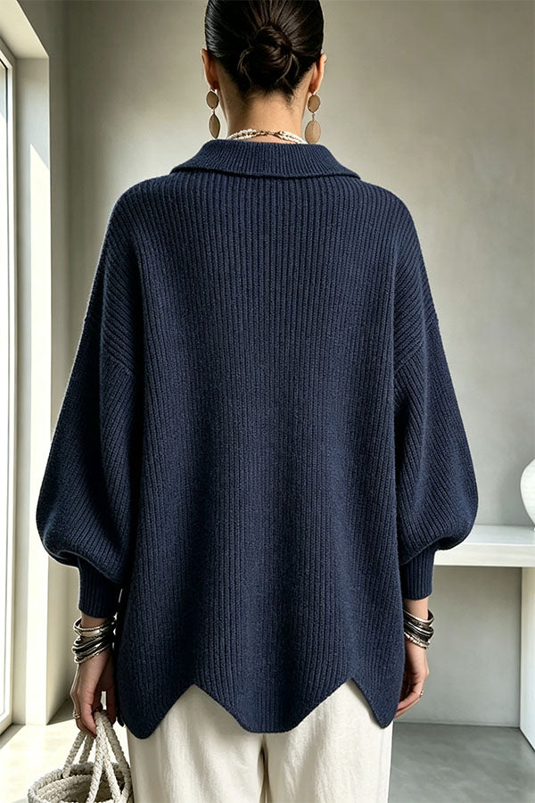 Shelia Knit Oversized Metal Buckle Balloon Sleeve Lapel Cardigan-Consonak