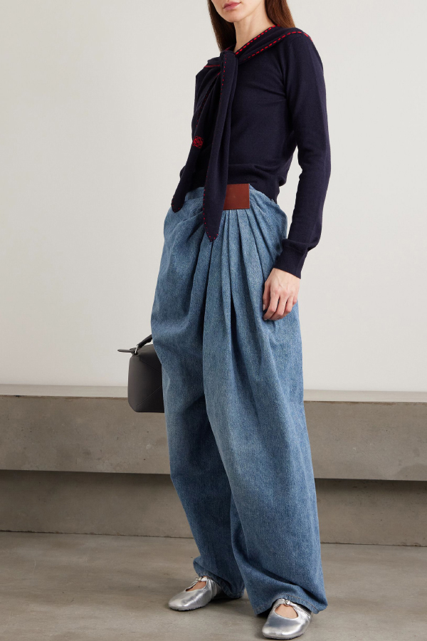 Stylish Pleated Casual Pocket Wide-leg Jeans-consonak