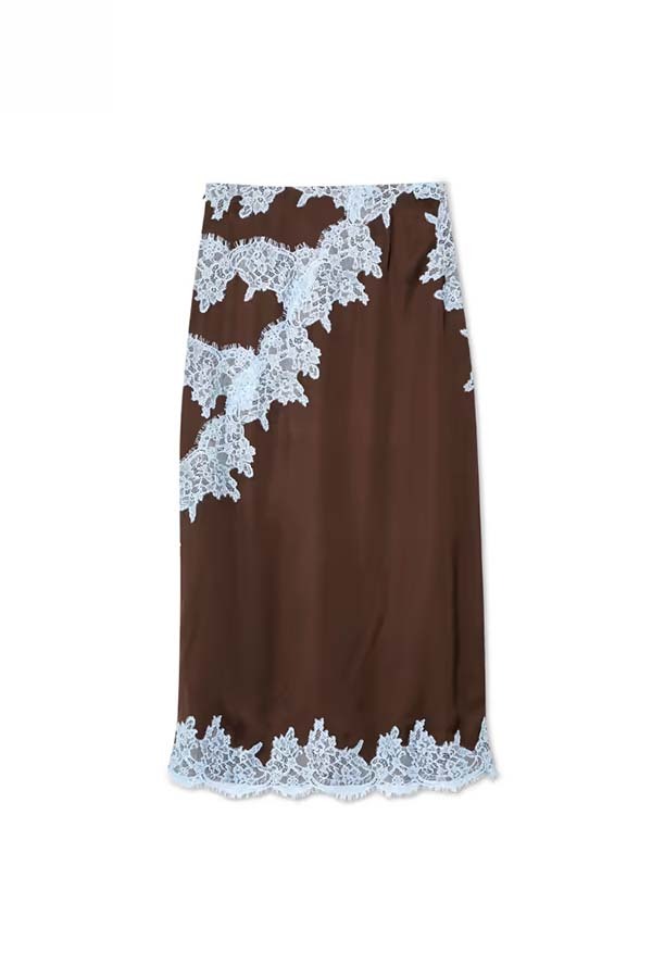 Sunday Social Contrast Color Satin Lace Trim Mid Rise Maxi Skirt-consonak