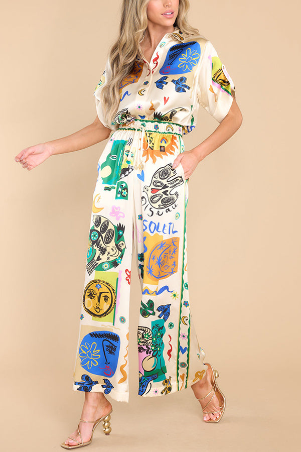 Meralda Unique Print Elastic Waist Pocketed Wide Leg Pants-consonak