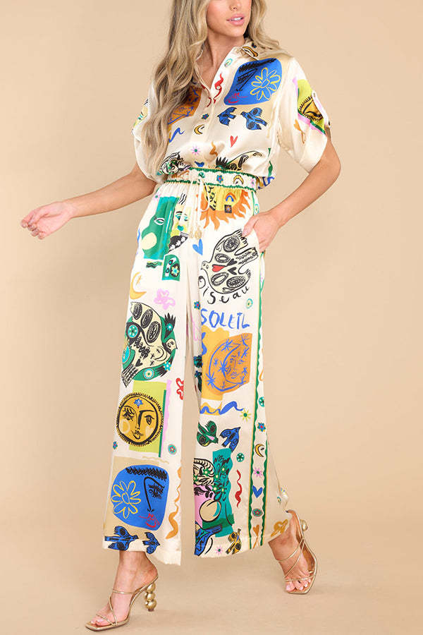 Meralda Unique Print Elastic Waist Pocketed Wide Leg Pants-consonak