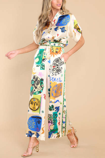Meralda Unique Print Elastic Waist Pocketed Wide Leg Pants-consonak