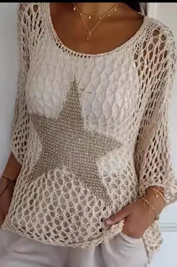 Fashionable Five-star Round Neck Loose Knitted Cover-up Top-consonak