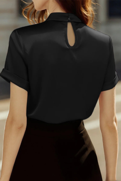 Solid Color Satin Openwork Casual Short-sleeved Shirt-consonak