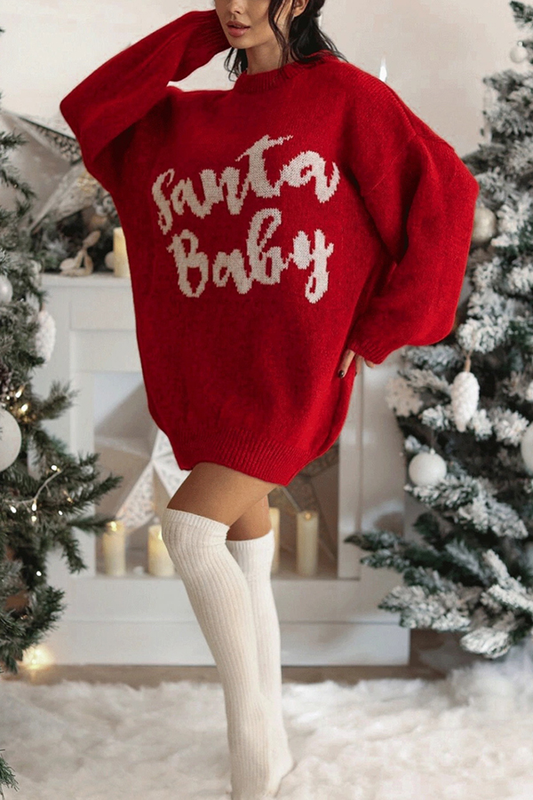 Santa Baby Loose-fitting Long-sleeved Mid-length Knit Sweater-consonak