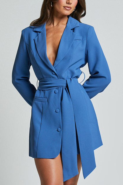 Fashion Pioneer Solid Color Lapel Long Sleeve Lace-up Blazer-consonak