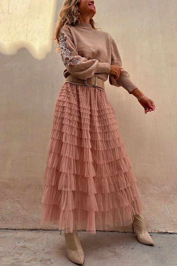 Be Your Own City Queen Tiered Elastic Waist Tulle Maxi Skirt | Consonak